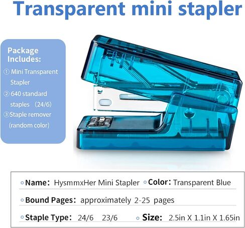 Mini Stapler with Staples, Small Transparent Stapler,25 Sheet Capacity,Includes 640 Staples and Staple Remover, Easy to Carry and Store，Small Stapler for Office School Family(Transparent Orange) in Saudi Arabia