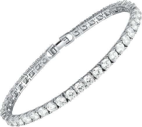Tennis Bracelet for Women|4MM Simulate Diamond Bracelets|4-Prong-Setting CZ|18k White/Yellow Gold Plated Bracelet with Buckle Clasp|Size 6-8.5 Inches in Kuwait