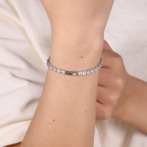 Tennis Bracelet for Women|4MM Simulate Diamond Bracelets|4-Prong-Setting CZ|18k White/Yellow Gold Plated Bracelet with Buckle Clasp|Size 6-8.5 Inches in Kuwait