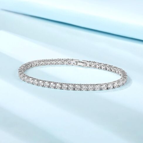 Tennis Bracelet for Women|4MM Simulate Diamond Bracelets|4-Prong-Setting CZ|18k White/Yellow Gold Plated Bracelet with Buckle Clasp|Size 6-8.5 Inches in Kuwait