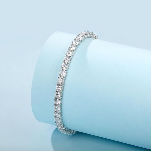 Tennis Bracelet for Women|4MM Simulate Diamond Bracelets|4-Prong-Setting CZ|18k White/Yellow Gold Plated Bracelet with Buckle Clasp|Size 6-8.5 Inches in Kuwait