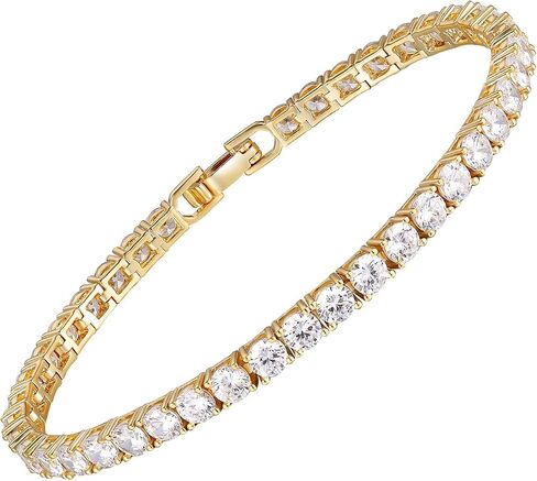 Tennis Bracelet for Women|4MM Simulate Diamond Bracelets|4-Prong-Setting CZ|18k White/Yellow Gold Plated Bracelet with Buckle Clasp|Size 6-8.5 Inches in Kuwait