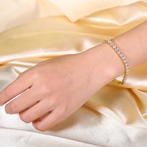 Tennis Bracelet for Women|4MM Simulate Diamond Bracelets|4-Prong-Setting CZ|18k White/Yellow Gold Plated Bracelet with Buckle Clasp|Size 6-8.5 Inches in Kuwait