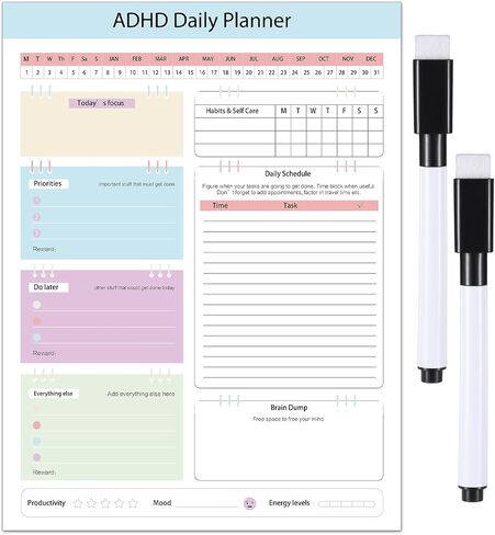 Lincia ADHD Daily Planner Dry Erase Magnetic Whiteboard Neurodivergent Cleaning Schedule and Checklist Weekly Whiteboard Undated Whiteboard Planner for Adults Family Disorganized People in Saudi Arabia