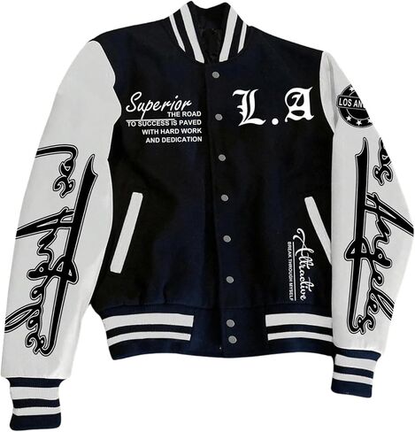 SOLY HUX Men's Varsity Jacket Color Block Letter Graphic Print Long Sleeve Casual Baseball Jacket in Saudi Arabia