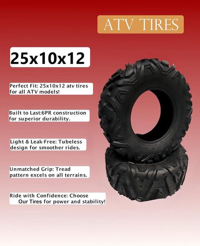 Set of 2 ATV Tires 25x10-12 6PR, All-Terrain Tires, Atv Tires Puncture And Abrasion Resistant, Optimum Grip Pattern for Enhanced Off-Road, Handling for Off-Road in Saudi Arabia