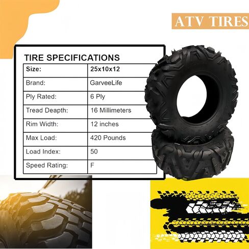 Set of 2 ATV Tires 25x10-12 6PR, All-Terrain Tires, Atv Tires Puncture And Abrasion Resistant, Optimum Grip Pattern for Enhanced Off-Road, Handling for Off-Road in Saudi Arabia