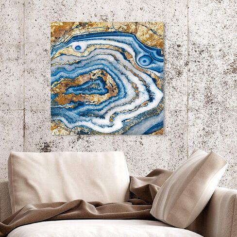 The Oliver Gal Artist Co. Abstract Wall Art Canvas Prints 'Bleu Agate' Home Décor, 12 in x 12 in, Blue,Gold in Saudi Arabia