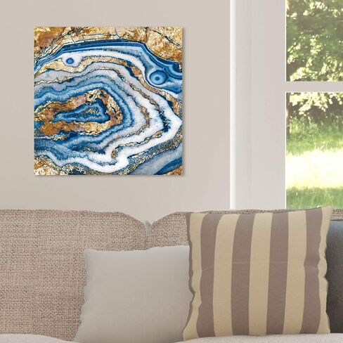 The Oliver Gal Artist Co. Abstract Wall Art Canvas Prints 'Bleu Agate' Home Décor, 12 in x 12 in, Blue,Gold in Saudi Arabia