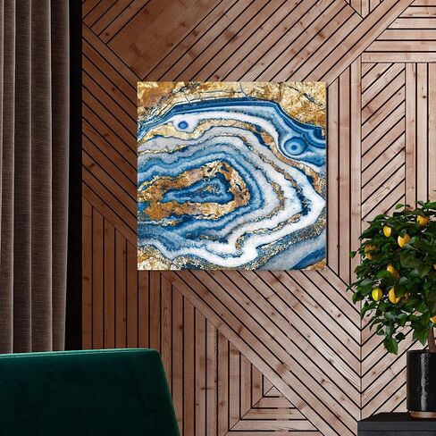 The Oliver Gal Artist Co. Abstract Wall Art Canvas Prints 'Bleu Agate' Home Décor, 12 in x 12 in, Blue,Gold in Saudi Arabia