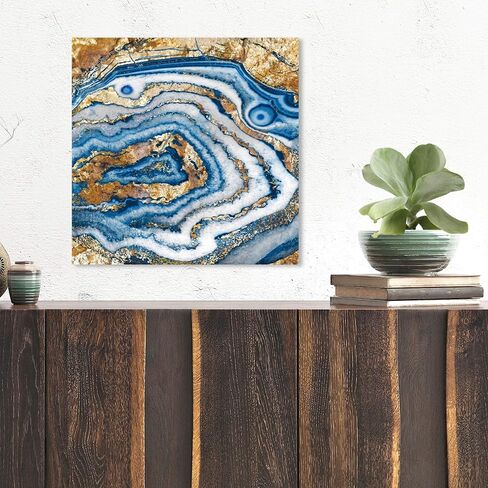 The Oliver Gal Artist Co. Abstract Wall Art Canvas Prints 'Bleu Agate' Home Décor, 12 in x 12 in, Blue,Gold in Saudi Arabia