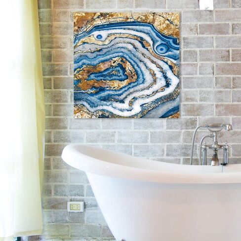 The Oliver Gal Artist Co. Abstract Wall Art Canvas Prints 'Bleu Agate' Home Décor, 12 in x 12 in, Blue,Gold in Saudi Arabia