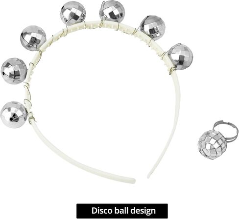 QWORK 2 Set of 1970s Disco Costume Accessories Set for Women - 5 Pcs Includes Disco Ball Earrings, Headband, Ring, Sunglasses- Disco Ball Headpieces Party Costume for Parties, Music Festivals in Saudi Arabia