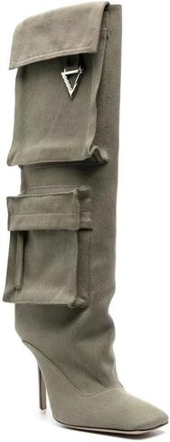 Knee High Denim Boots for Women Sexy Square Toe Stilettos Heel Long Boot with Multiple Side Pocket Dress Pull on Tall Boots Fall Winter in Saudi Arabia