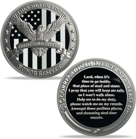 Thin Silver Line Challenge Coin Correctional Officer Eagle and Prayer Police Coin Thank You for Your Service Law Enforcement Tribute in Kuwait