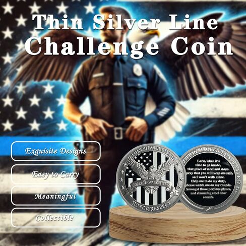 Thin Silver Line Challenge Coin Correctional Officer Eagle and Prayer Police Coin Thank You for Your Service Law Enforcement Tribute in Kuwait