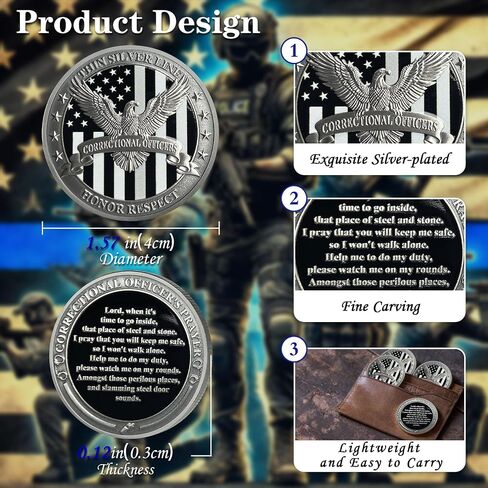 Thin Silver Line Challenge Coin Correctional Officer Eagle and Prayer Police Coin Thank You for Your Service Law Enforcement Tribute in Kuwait