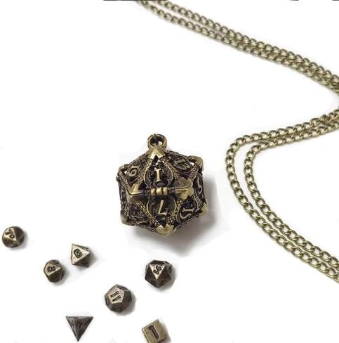 Bronze Metal Mini DND Dice Set in Shell(Pocket Watch or Diamond Space) design, 7 pcs Polyhedral Dice Keychain Dice Set in Saudi Arabia