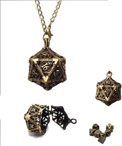 Bronze Metal Mini DND Dice Set in Shell(Pocket Watch or Diamond Space) design, 7 pcs Polyhedral Dice Keychain Dice Set in Saudi Arabia