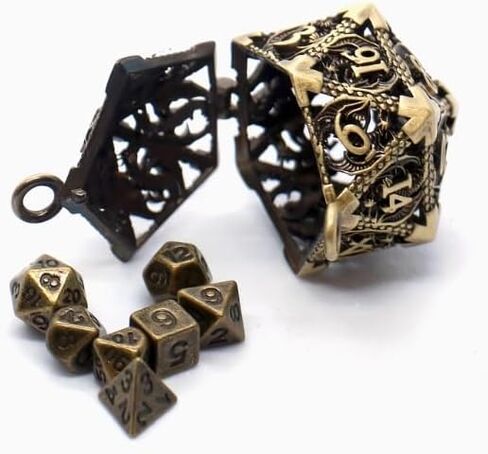 Bronze Metal Mini DND Dice Set in Shell(Pocket Watch or Diamond Space) design, 7 pcs Polyhedral Dice Keychain Dice Set in Saudi Arabia
