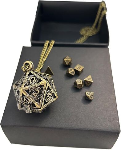 Bronze Metal Mini DND Dice Set in Shell(Pocket Watch or Diamond Space) design, 7 pcs Polyhedral Dice Keychain Dice Set in Saudi Arabia