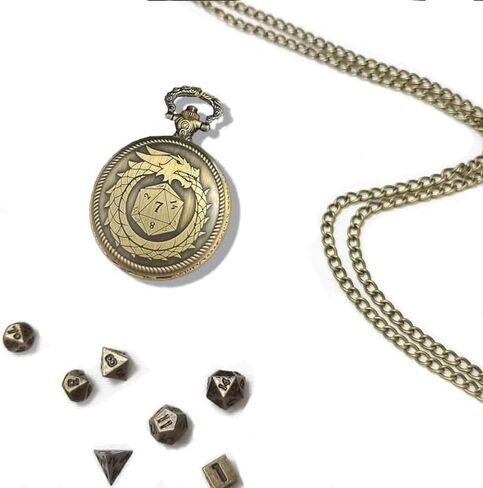 Bronze Metal Mini DND Dice Set in Shell(Pocket Watch or Diamond Space) design, 7 pcs Polyhedral Dice Keychain Dice Set in Saudi Arabia