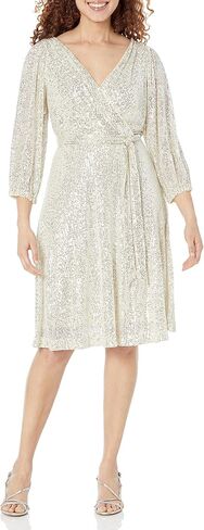 Donna Morgan Women's Long Sleeve Sequin Faux Wrap Dress in Saudi Arabia