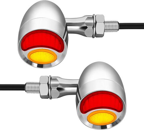 دراجة نارية رصاصة بدوره إشارات أدى أضواء الفرامل الخلفية 2 حزمة، الرجعية المزدوج العنبر الأحمر التبديل الضوء الخلفي دراجة نارية الوامض العالمي للمروحية بوبر هارلي هوندا سوزوكي انتصار - أسود in Kuwait