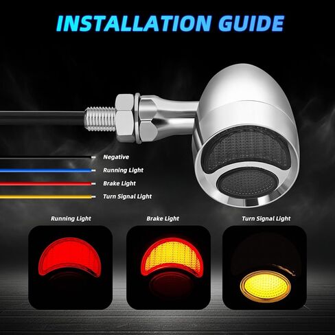 دراجة نارية رصاصة بدوره إشارات أدى أضواء الفرامل الخلفية 2 حزمة، الرجعية المزدوج العنبر الأحمر التبديل الضوء الخلفي دراجة نارية الوامض العالمي للمروحية بوبر هارلي هوندا سوزوكي انتصار - أسود in Kuwait