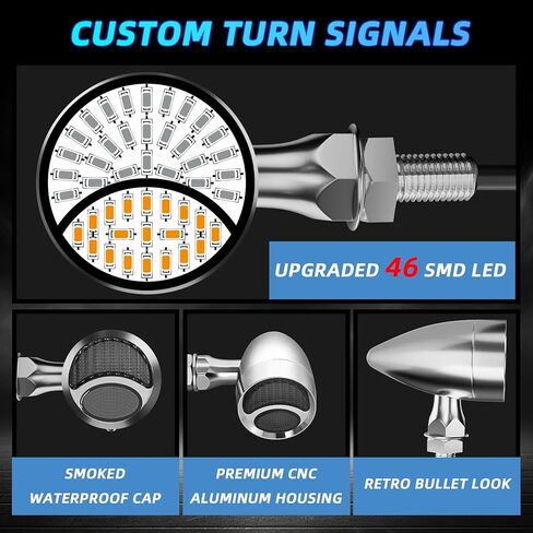 دراجة نارية رصاصة بدوره إشارات أدى أضواء الفرامل الخلفية 2 حزمة، الرجعية المزدوج العنبر الأحمر التبديل الضوء الخلفي دراجة نارية الوامض العالمي للمروحية بوبر هارلي هوندا سوزوكي انتصار - أسود in Kuwait
