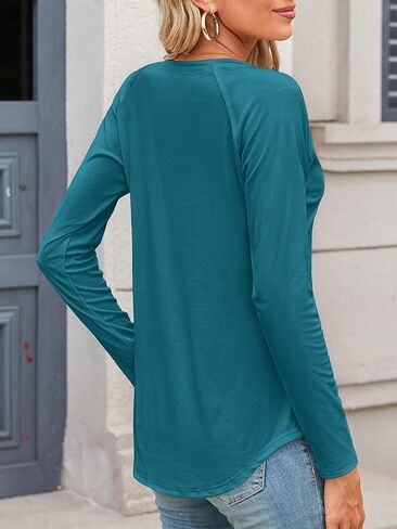 تي شيرت نسائي من DittyandVibe تي شيرت راجلان بأكمام طويلة ورقبة دائرية تيشيرتات فضفاضة غير رسمية للخريف قميص تونيك in Kuwait