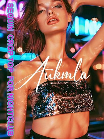 Aukmla Sparkly Sequin Tube Top Strapless Bra Crop Tops Metallic Party Clubwear for Women in Saudi Arabia