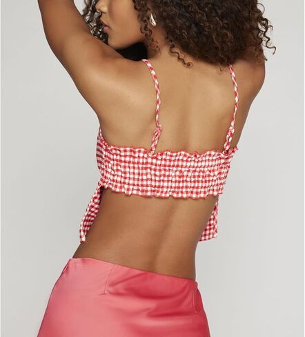 Women Y2K Printed Crop Top Square Neck Sleeveless Gingham Ruffle Runched Camisole Summer Backless Cami Tank Vest in Saudi Arabia