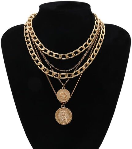 14K Gold Layered Link Chain Necklace Bracelet set for Women Gold Chain Choker Necklaces Link Chain Stackable Bracelets for Women Gifts Jewelry in Saudi Arabia