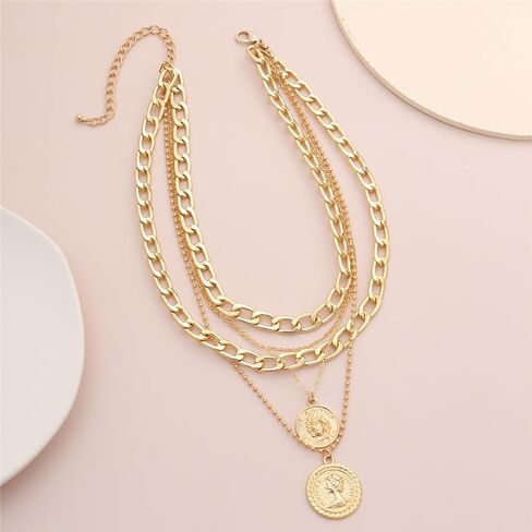 14K Gold Layered Link Chain Necklace Bracelet set for Women Gold Chain Choker Necklaces Link Chain Stackable Bracelets for Women Gifts Jewelry in Saudi Arabia