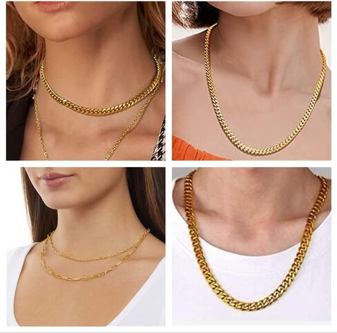 14K Gold Layered Link Chain Necklace Bracelet set for Women Gold Chain Choker Necklaces Link Chain Stackable Bracelets for Women Gifts Jewelry in Saudi Arabia