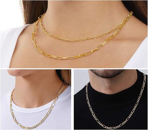 14K Gold Layered Link Chain Necklace Bracelet set for Women Gold Chain Choker Necklaces Link Chain Stackable Bracelets for Women Gifts Jewelry in Saudi Arabia
