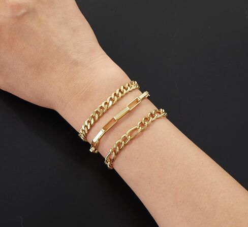 14K Gold Layered Link Chain Necklace Bracelet set for Women Gold Chain Choker Necklaces Link Chain Stackable Bracelets for Women Gifts Jewelry in Saudi Arabia
