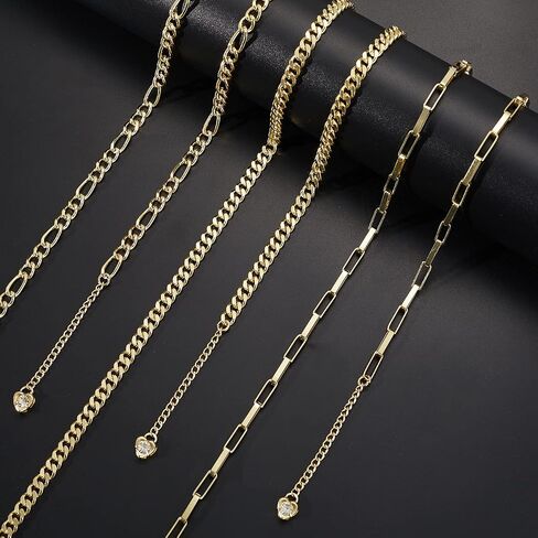 14K Gold Layered Link Chain Necklace Bracelet set for Women Gold Chain Choker Necklaces Link Chain Stackable Bracelets for Women Gifts Jewelry in Saudi Arabia