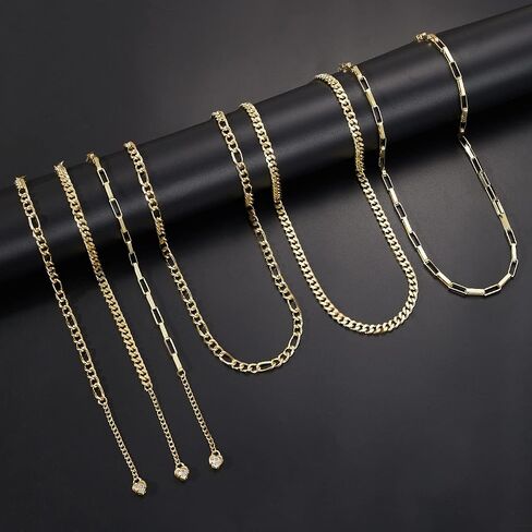 14K Gold Layered Link Chain Necklace Bracelet set for Women Gold Chain Choker Necklaces Link Chain Stackable Bracelets for Women Gifts Jewelry in Saudi Arabia