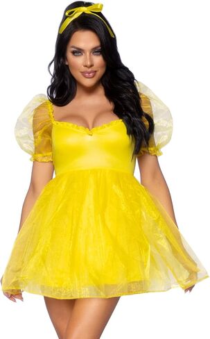 Leg Avenue womens Frosted Organza Babydoll Dress With Ruffled Neckline and Puff Sleeves in Saudi Arabia