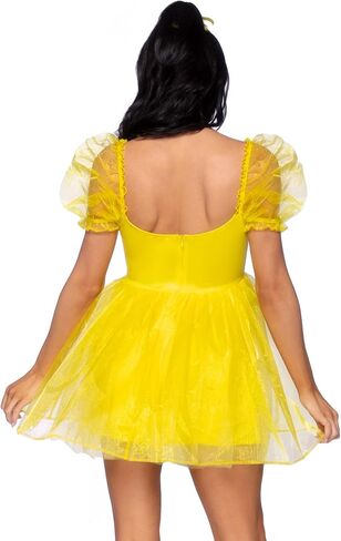 Leg Avenue womens Frosted Organza Babydoll Dress With Ruffled Neckline and Puff Sleeves in Saudi Arabia