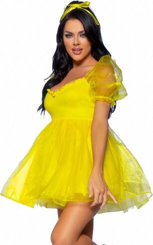 Leg Avenue womens Frosted Organza Babydoll Dress With Ruffled Neckline and Puff Sleeves in Saudi Arabia