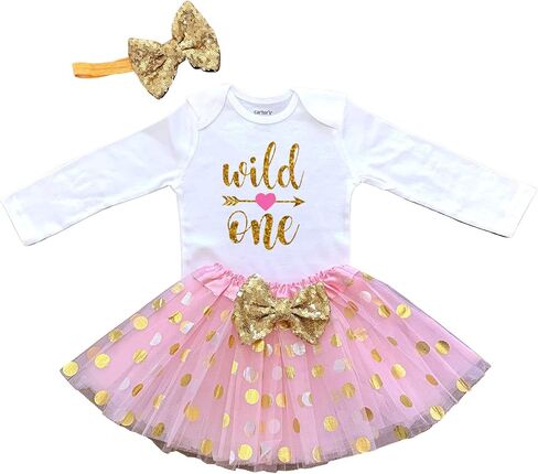Wild One 1st Birthday Girl Outfit, Pink and Gold First Birthday Tutu Dress in Saudi Arabia