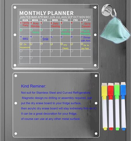Acrylic Magnetic Calendar for Fridge Strong Magnetic Calendar for Fridge Clear Monthly Planner Weekly Planner Dry Erase Calendar with Markers for Daily Dry Erase Board for Freezers (11.8x15.8inch) in Saudi Arabia