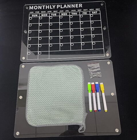 Acrylic Magnetic Calendar for Fridge Strong Magnetic Calendar for Fridge Clear Monthly Planner Weekly Planner Dry Erase Calendar with Markers for Daily Dry Erase Board for Freezers (11.8x15.8inch) in Saudi Arabia