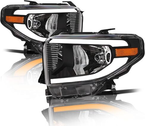 Alpha Owls 8711651 Projector Headlights With Switchback Sequential LED Light Bar & Startup Light - Black Amber Fits 2014-2021 Toyota Tundra With Level Adjuster in Saudi Arabia