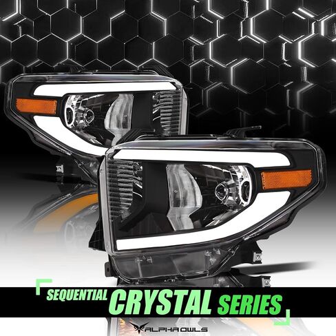 Alpha Owls 8711651 Projector Headlights With Switchback Sequential LED Light Bar & Startup Light - Black Amber Fits 2014-2021 Toyota Tundra With Level Adjuster in Saudi Arabia