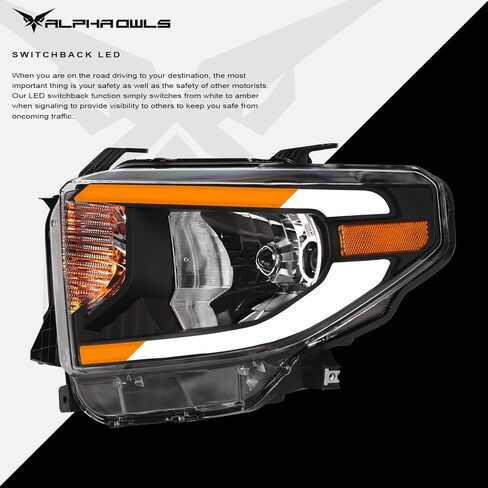Alpha Owls 8711651 Projector Headlights With Switchback Sequential LED Light Bar & Startup Light - Black Amber Fits 2014-2021 Toyota Tundra With Level Adjuster in Saudi Arabia
