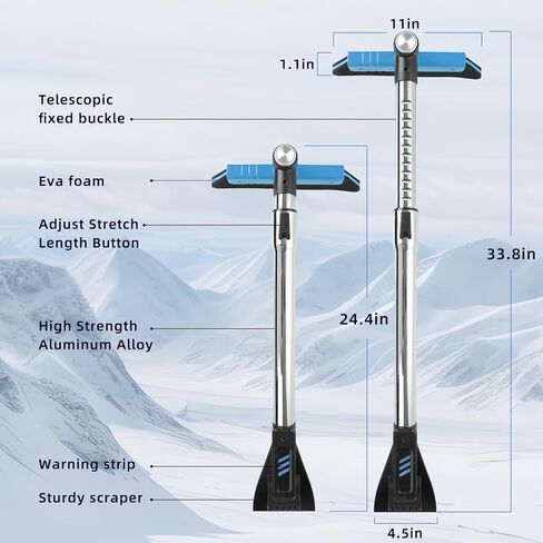 39.4"Ice Scrapers for Car Windshield Extendable Snow Brush for Car 13 Adjustable Length Settings with 360° Pivoting Brush Head Snow Removal tools Snow Brush and Ice Scraper for Christmas Car（Blue） in Saudi Arabia